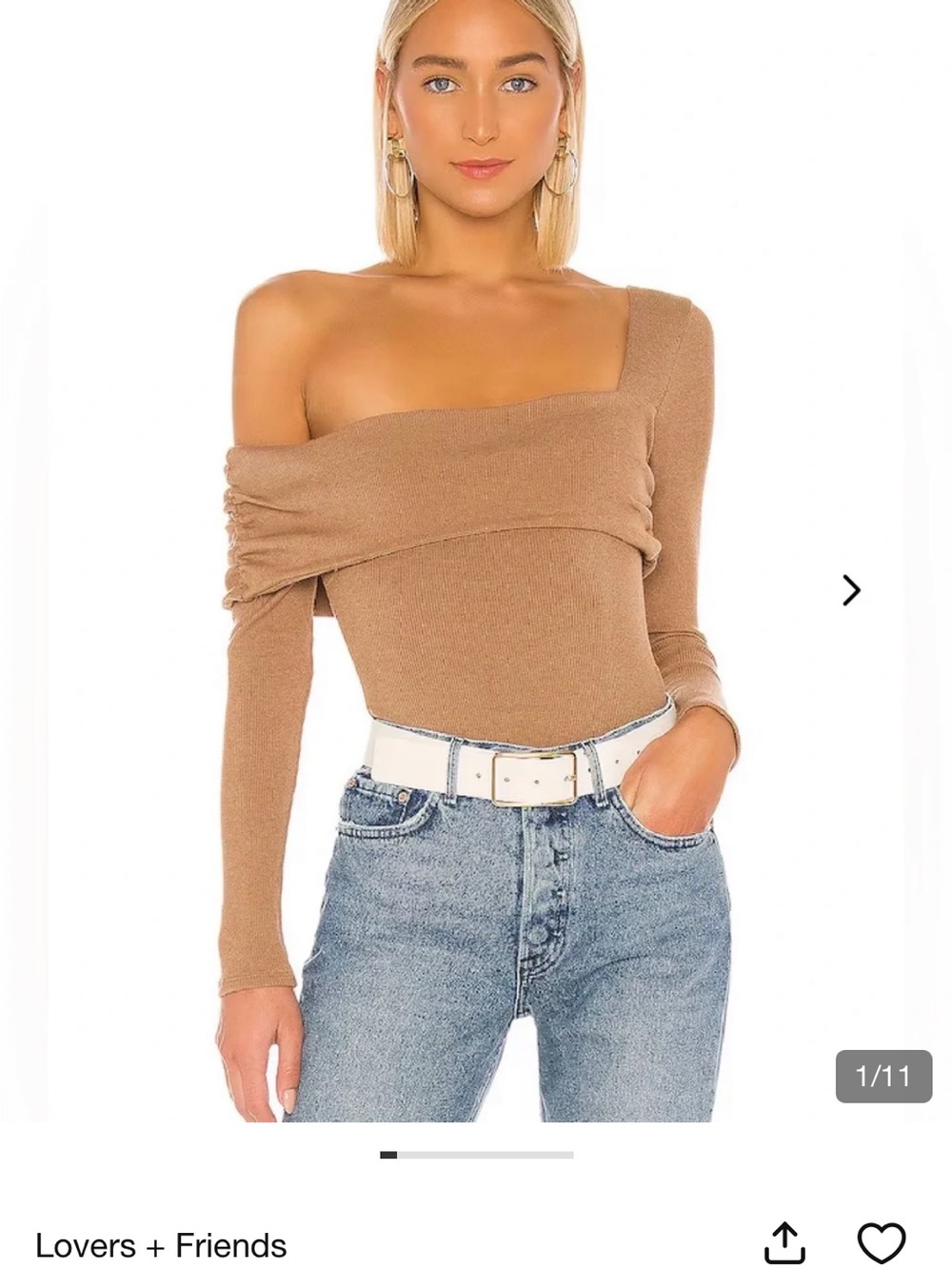 Lovers + Friends Florence Bodysuit Off-Shoulder Sweater Top in Taupe